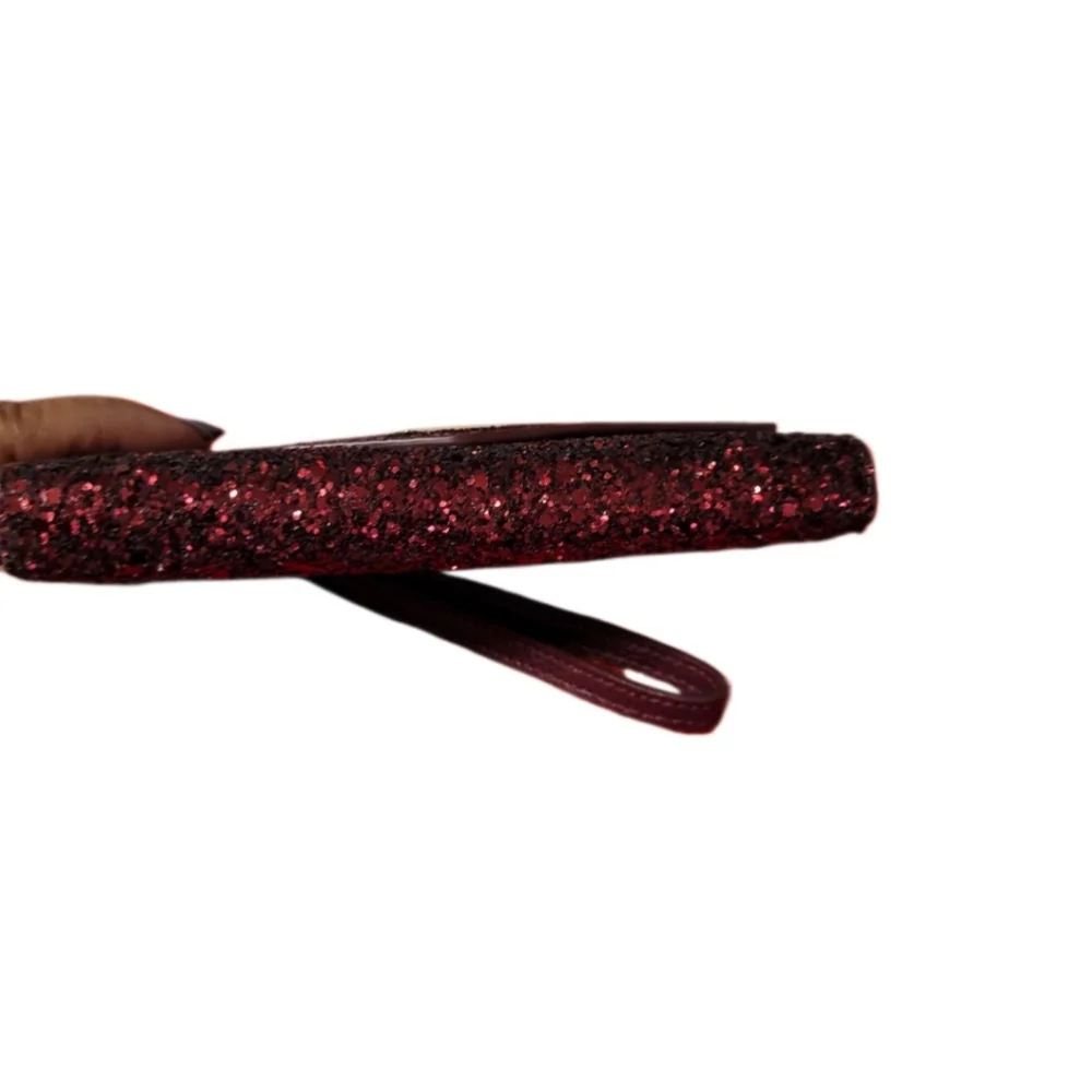 Vintage Kate spade Crimson Red Sparkle Trifold Envelope Leather Wallet/W…
